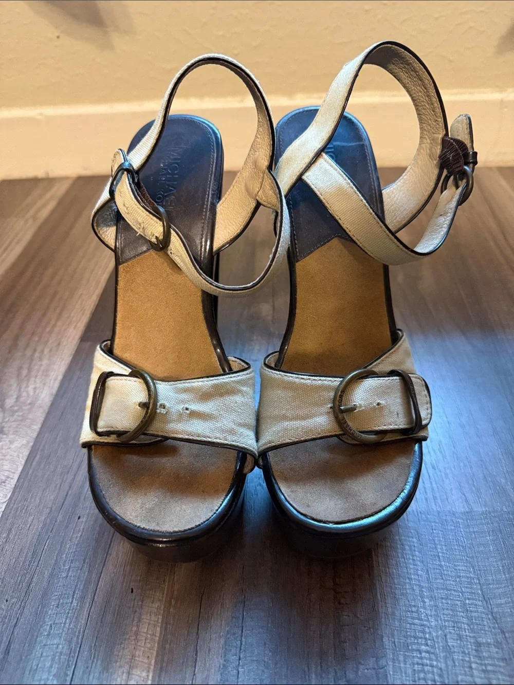 Michael Kors Platform Sandals Women Size 7.5 | Canvas and Wood